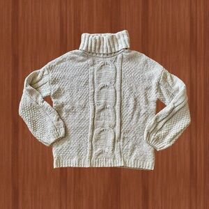 Seven7 Cream Chenille Knit Turtleneck Sweater - Size S